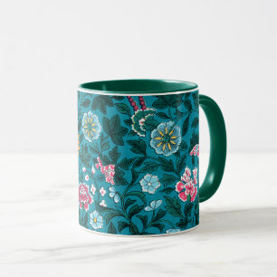 Blue Teal Green Red Pink Yellow Floral Pattern Mug