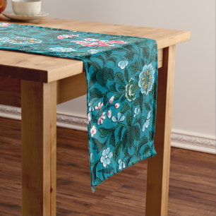 Blue Teal Green Red Pink Yellow Floral Pattern Short Table Runner