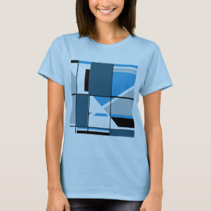 Blue Teal Grey Black MCM Look Geometric Abstract  T-Shirt