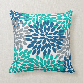 Blue, Teal, Grey Dahlia Pinnata Cushion
