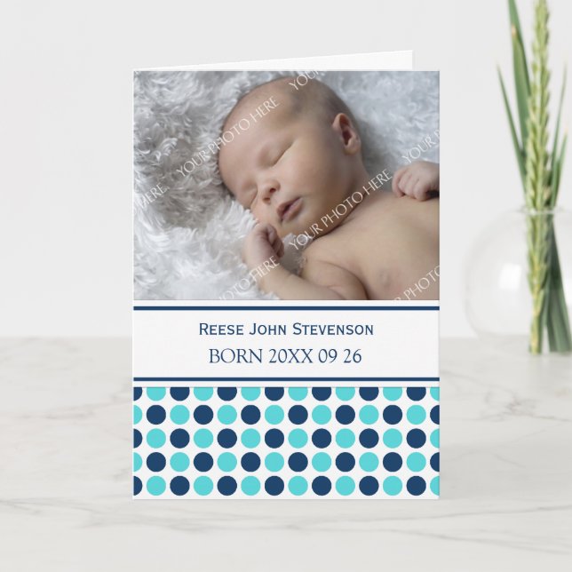 Blue Teal It's a Boy Photo Birth Announcement (Front)