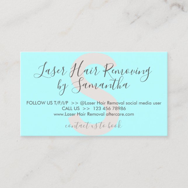 Blue Teal Laser Hair Removal Aftercare Business Card (Front)