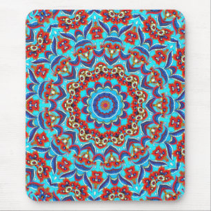 Blue Teal Leaf Floral Mandala Boho Mouse Mat
