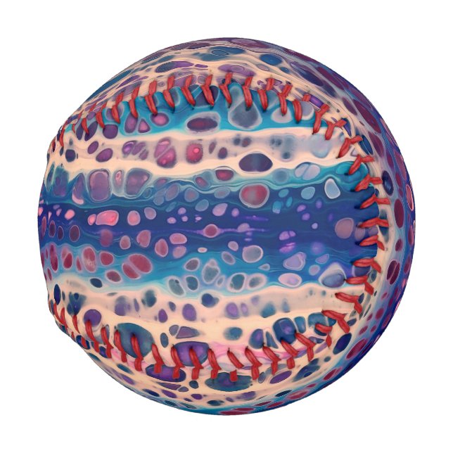 Blue Teal Lilac White Acrylic Abstract Fluid Art Baseball (Back Left)