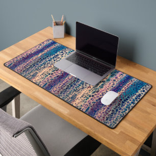 Blue Teal Lilac White Acrylic Abstract Fluid Art Desk Mat