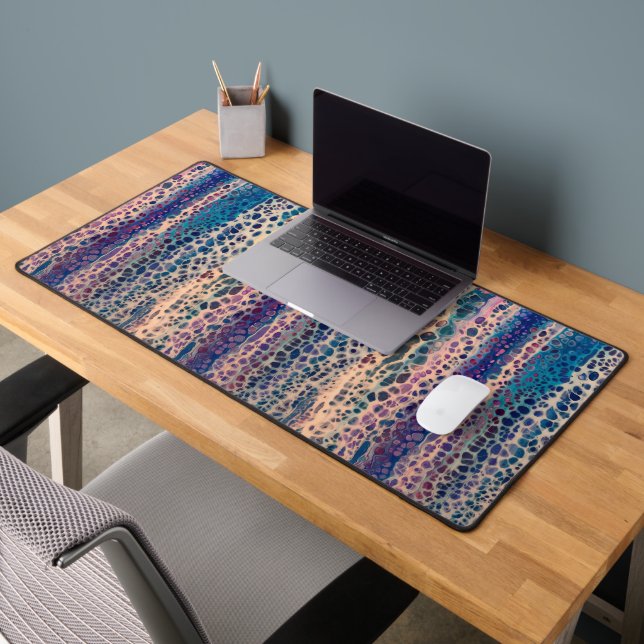 Blue Teal Lilac White Acrylic Abstract Fluid Art  Desk Mat (Office 2)