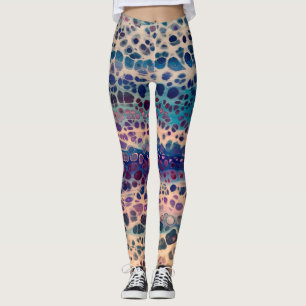 Blue Teal Lilac White Acrylic Abstract Fluid Art Leggings