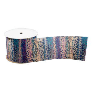 Blue Teal Lilac White Acrylic Abstract Fluid Art  Satin Ribbon