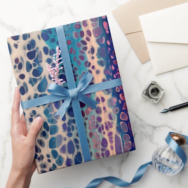 Blue Teal Lilac White Acrylic Abstract Fluid Art  Wrapping Paper (Gifting)