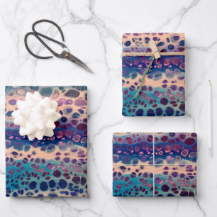 Blue Teal Lilac White Acrylic Abstract Fluid Art Wrapping Paper Sheet
