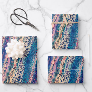 Blue Teal Lilac White Acrylic Abstract Fluid Art Wrapping Paper Sheet