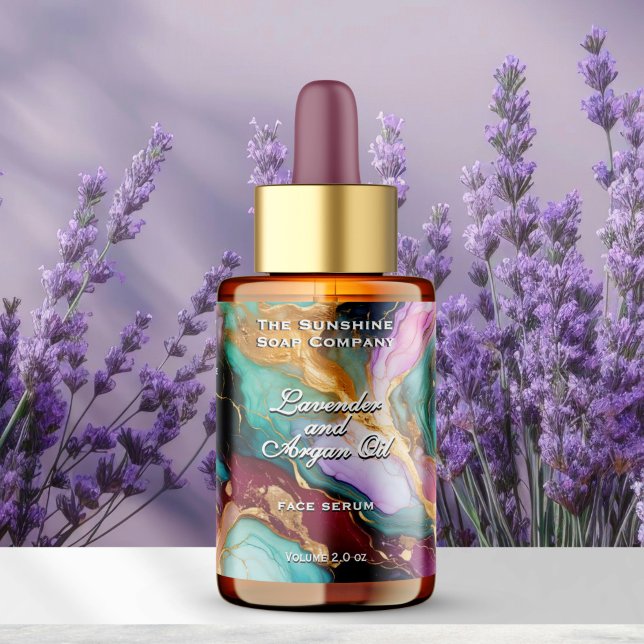 Blue Teal Magenta Gold Marble Dropper Bottle Label (Creator Uploaded)