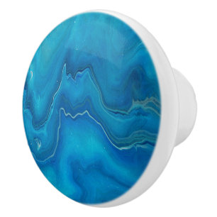 Blue & Teal Marble Agate Abstraction    Ceramic Knob