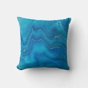 Blue & Teal Marble Agate Abstraction   Cushion