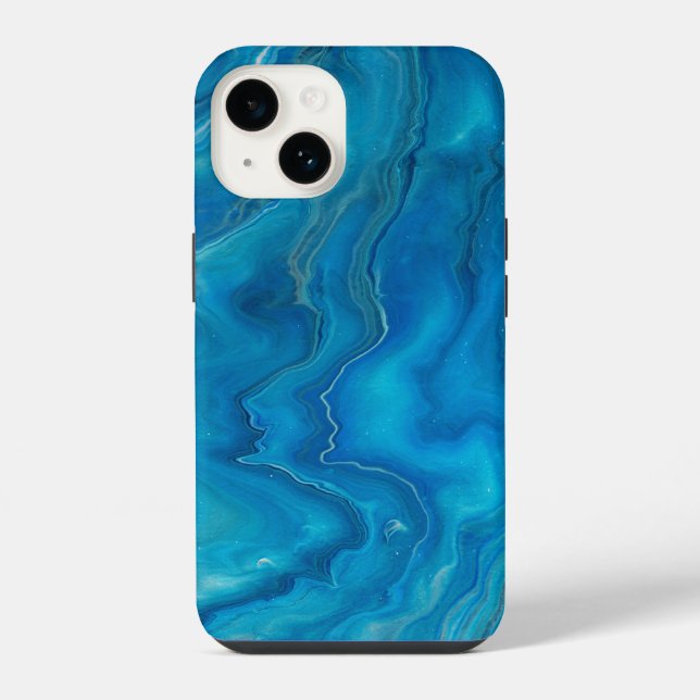 Blue & Teal Marble Agate Abstraction iPhone Case (Back)