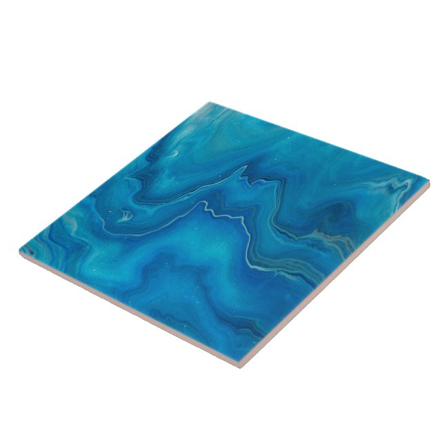 Blue & Teal Marble Agate Abstraction    Tile (Side)