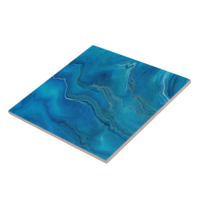 Blue & Teal Marble Agate Abstraction   Tile (Side)