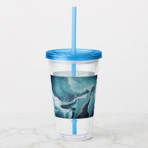 Blue Teal Marble Look Acrylic Tumbler