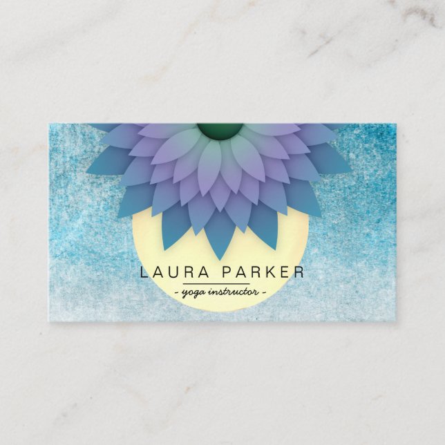 Blue Teal Meditation Holistic Lotus Flower Yoga Business Card (Front)