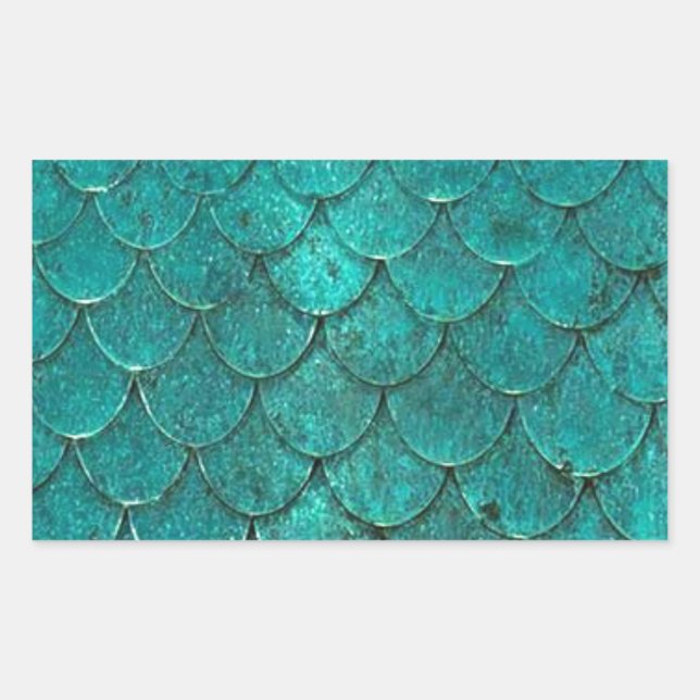 Blue Teal Mermaid Scales Rectangular Sticker (Front)