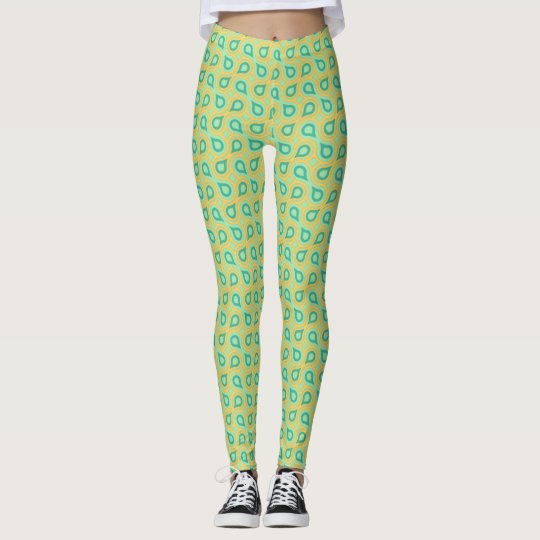 Blue Teal Mustard Yellow Teardrop Pants Leggings