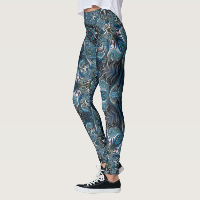 Blue Teal Mysterious Space Mandala  Leggings (Left)