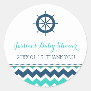 Blue Teal Nautical Baby Shower Favour Stickers