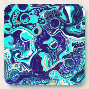  Blue Teal Ocean Swirls Fluid Art   Coaster