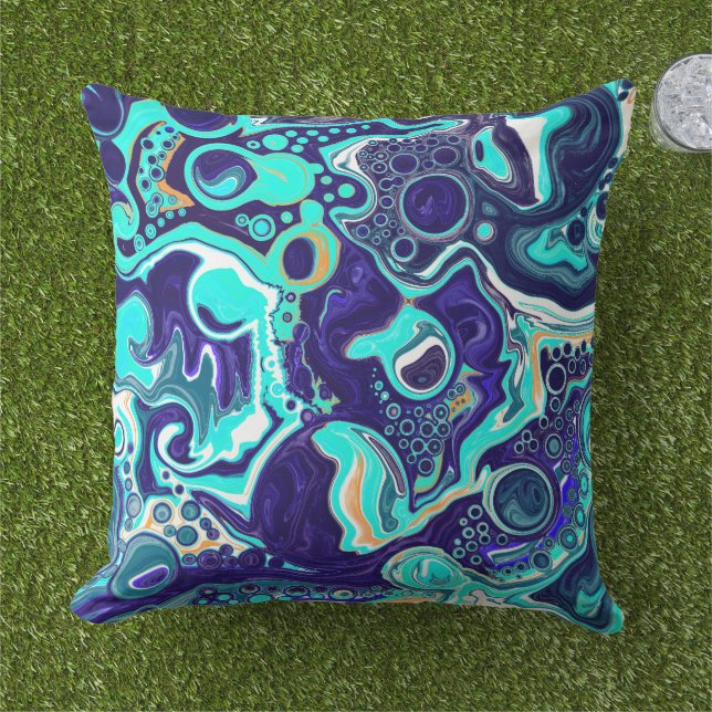  Blue Teal Ocean Swirls Fluid Art  Cushion (Grass)