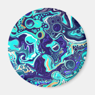 Blue Teal Ocean Swirls Fluid Art Magnet
