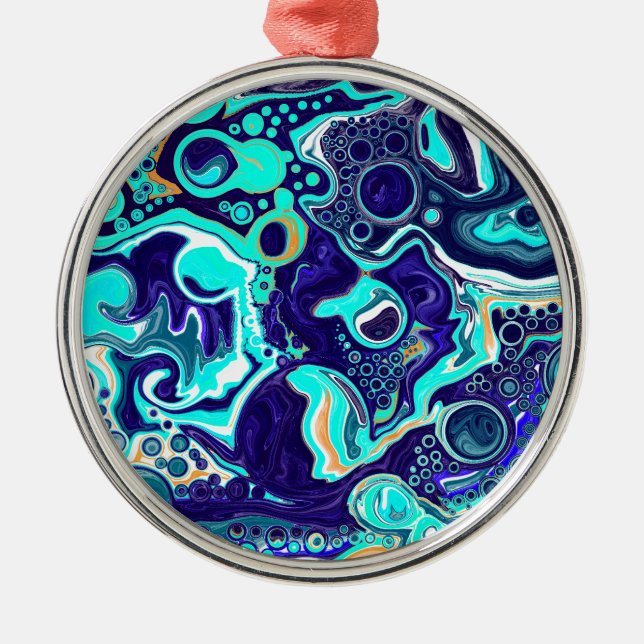  Blue Teal Ocean Swirls Fluid Art    Metal Tree Decoration (Front)