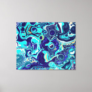 Blue Teal Ocean Swirls Marble Fluid Art Canvas Print
