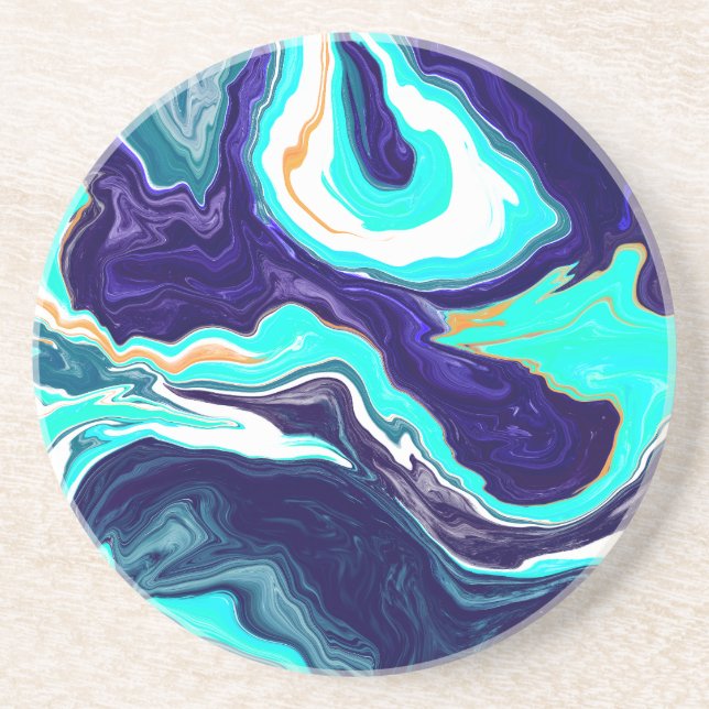  Blue Teal Ocean Swirls Marble Fluid Art   Coaster (Front)