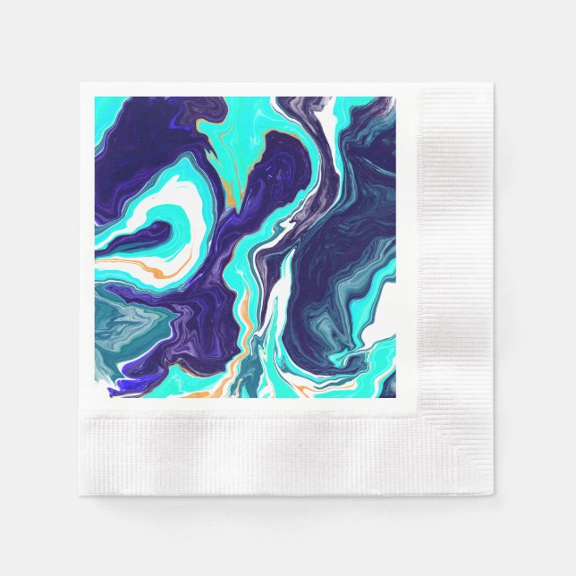  Blue Teal Ocean Swirls Marble Fluid Art   Napkin (Front)