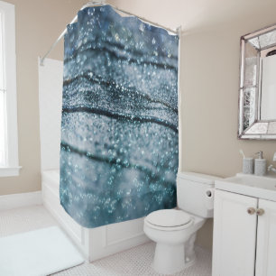 Blue Teal Oceanic Glitter Glam 1 Shower Curtain