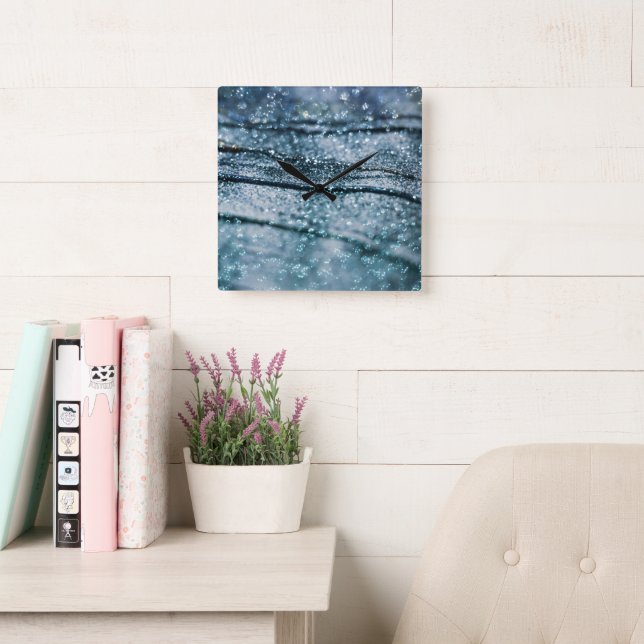 Blue Teal Oceanic Glitter Glam 1 Square Wall Clock (Reading Room)
