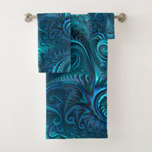 Blue & Teal Octopus Tentacles Spiral Pattern Bath Towel Set