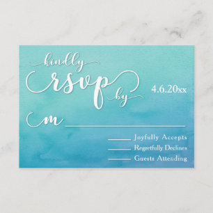 Blue & Teal Ombre Watercolor Modern Wedding RSVP Card