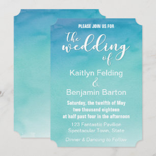Blue & Teal Ombre Watercolor Wedding Invitation 1b