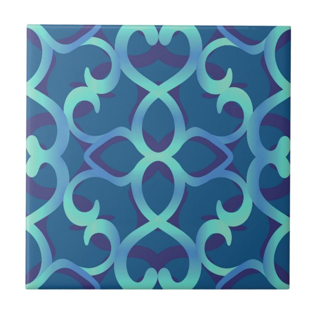 Blue Teal Openwork Lace Pattern Tile (Front)