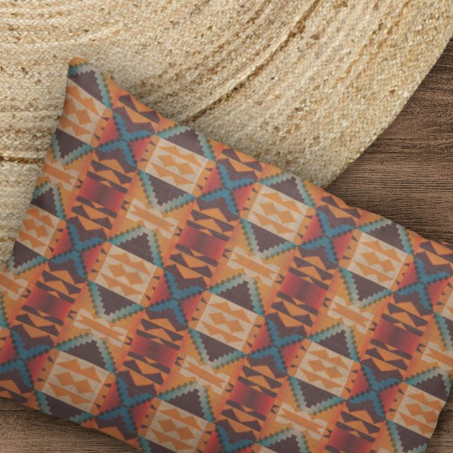 Blue Teal Orange Brown Red Tribal Art Pattern Pillowcase (Creator Uploaded)