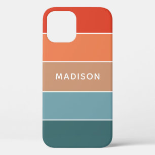 Blue Teal Orange Tan Colorblock Personalised Name iPhone 12 Case