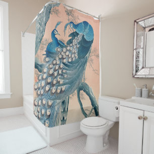 Blue Teal Peacocks Shower Curtain