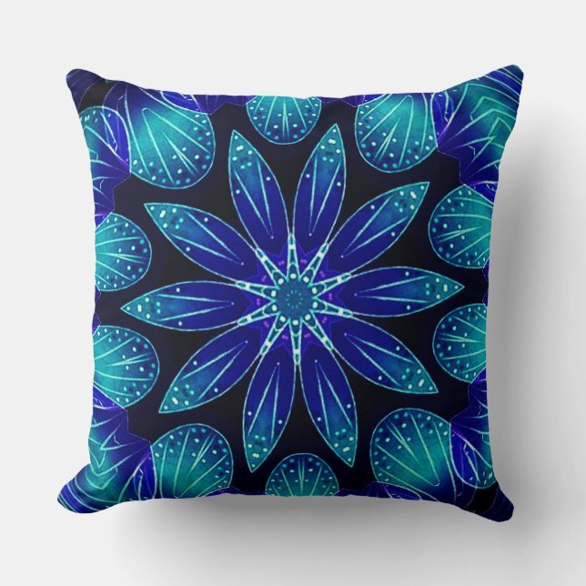 Blue & Teal Petals Mandala Cushion (Front)
