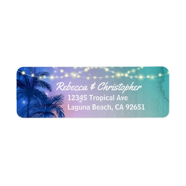 Blue Teal Pink Beach Palm Tree Return Address (Front)