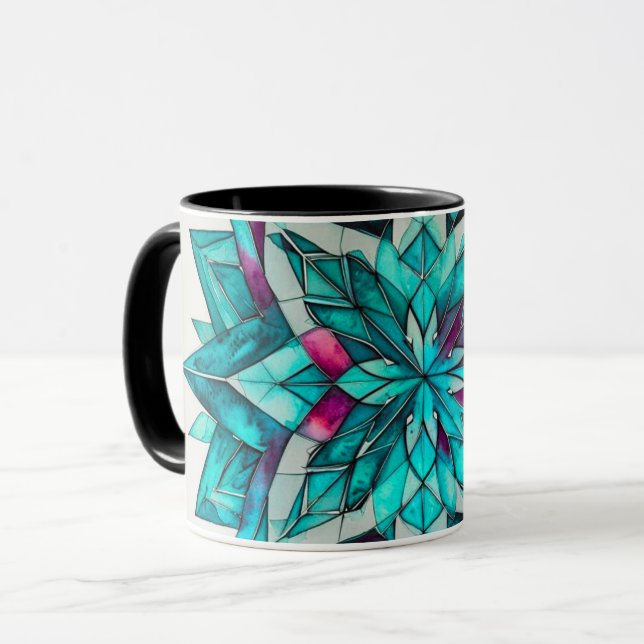 Blue, Teal & Pink Watercolor Floral Mandala Mug (Front Left)