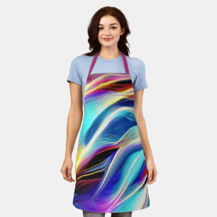 Blue Teal Pink Yellow White Wavy Abstraction Apron