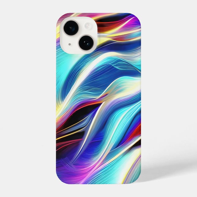 Blue Teal Pink Yellow White Wavy Abstraction iPhone Case (Back)