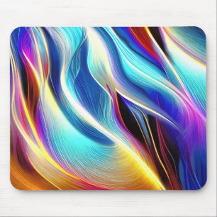Blue Teal Pink Yellow White Wavy Abstraction Mouse Mat