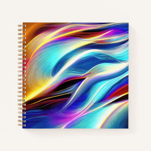 Blue Teal Pink Yellow White Wavy Abstraction Notebook